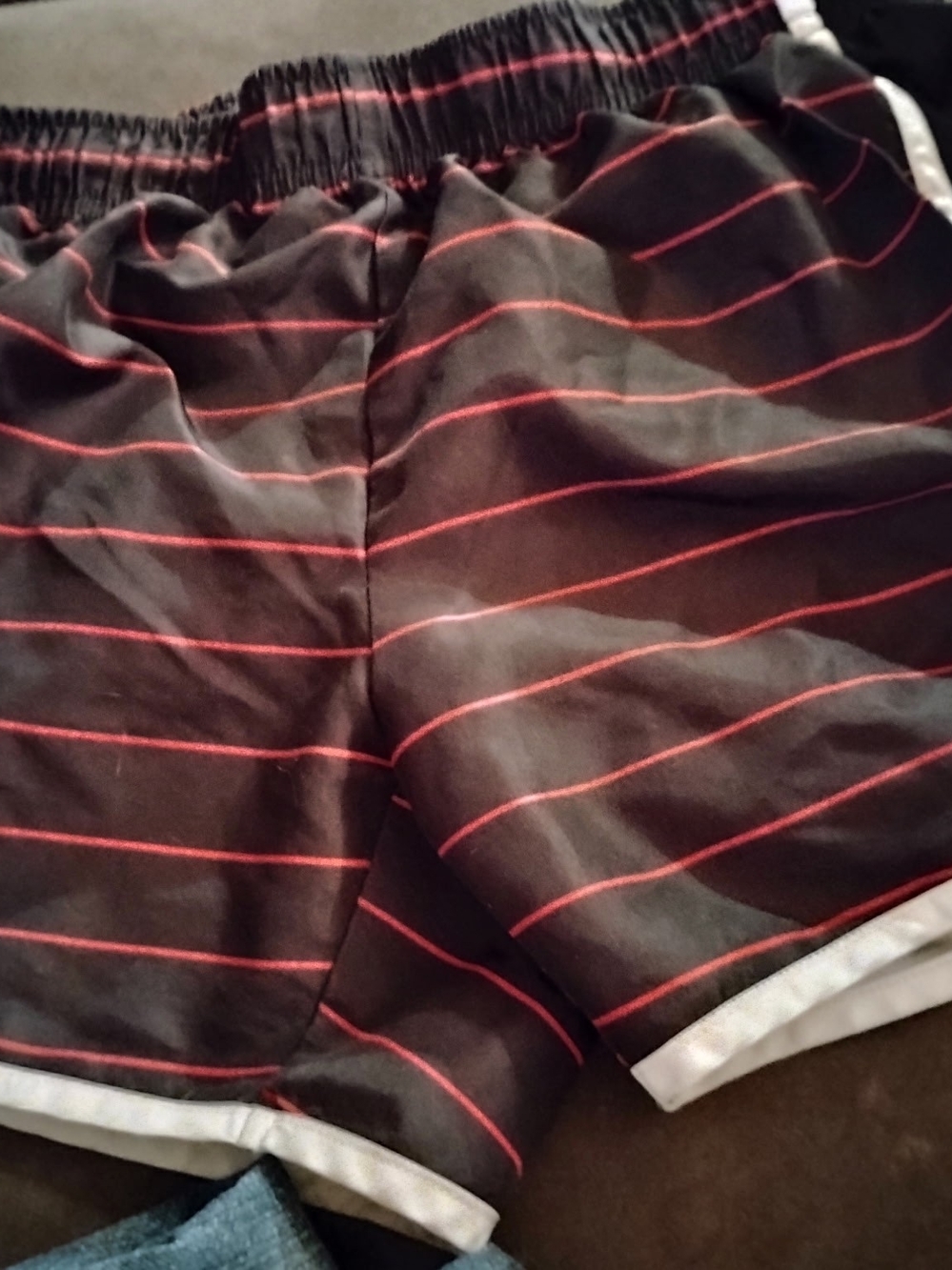 Black Athletic Shorts with Red Pinstripes